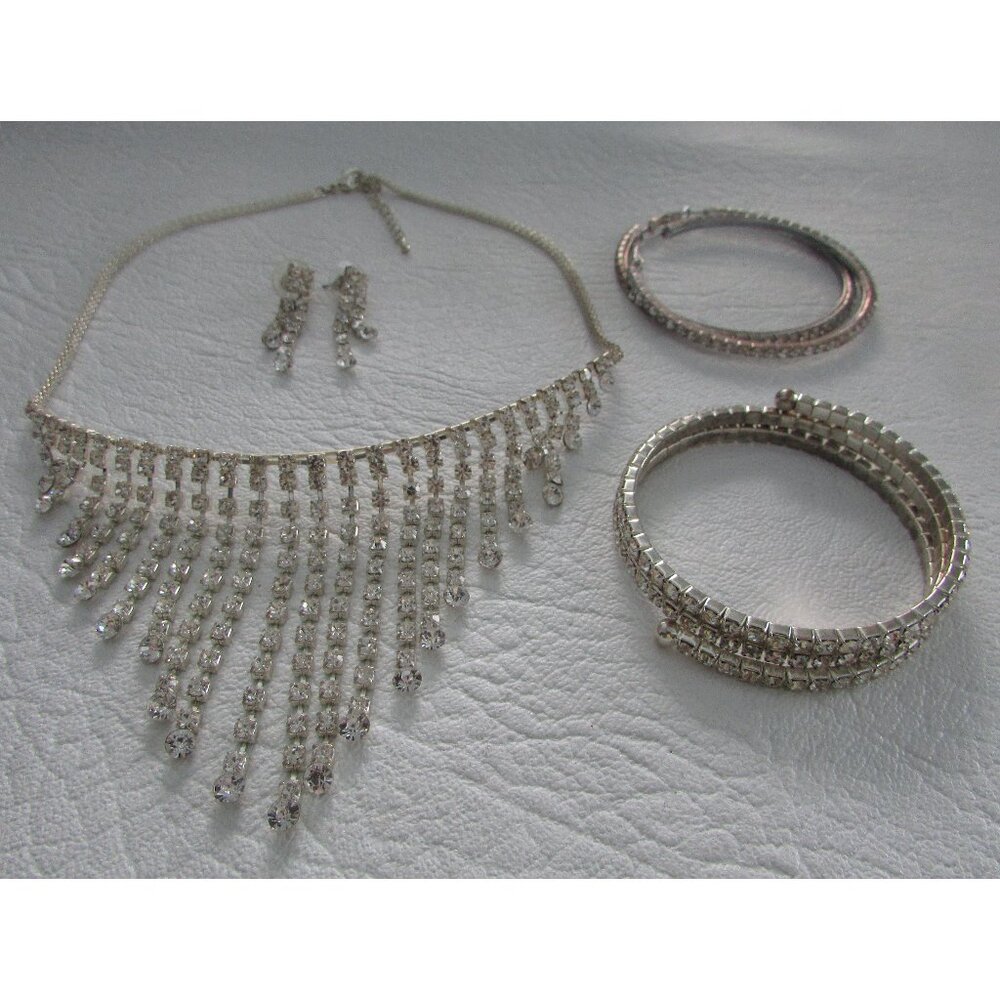Rhinestone Chandelier Fringe Jewelry Set - 4 Pc